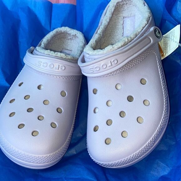 Crocs Classic Fuzz-Lined Clogs Purple W 12 M 10 Unisex - Picture 1 of 7